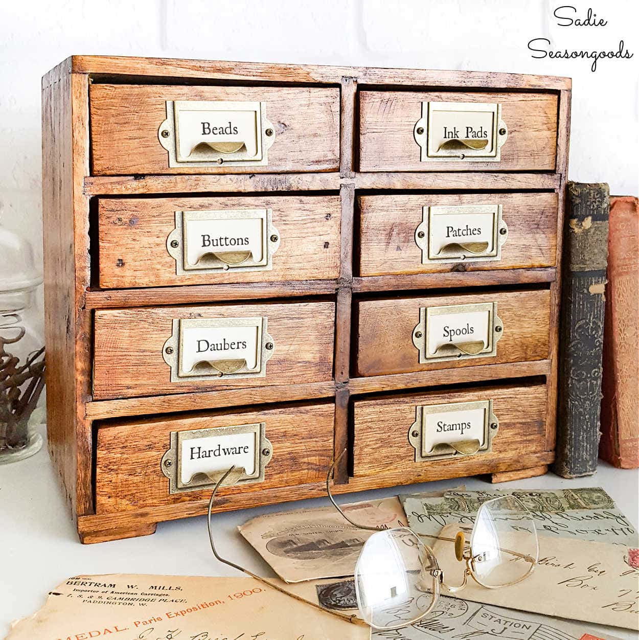 Tabletop version of a vintage library card catalog