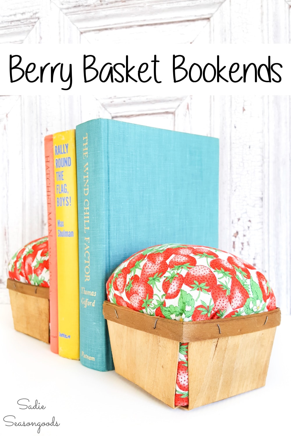 wooden berry baskets as DIY bookends