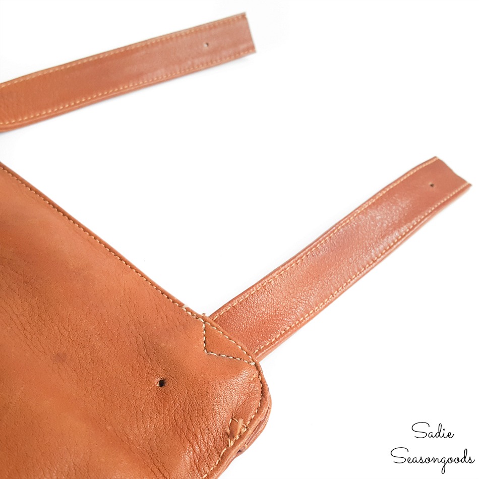 Holes in a leather hip bag for rapid rivets