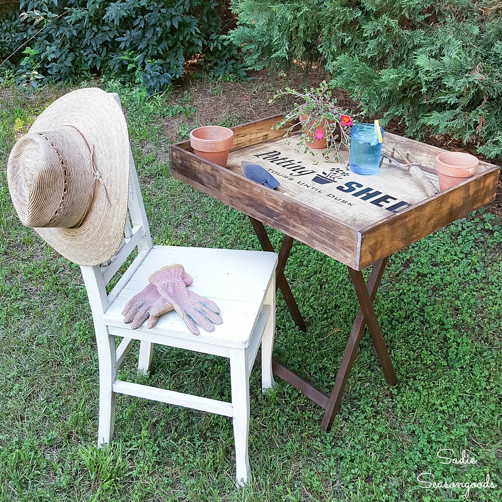 Upcycling a Wooden Tray Table into a Potting Bench