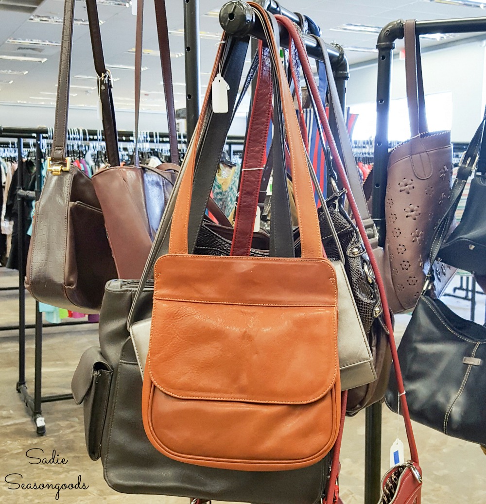 Small leather handbag at a thrift store