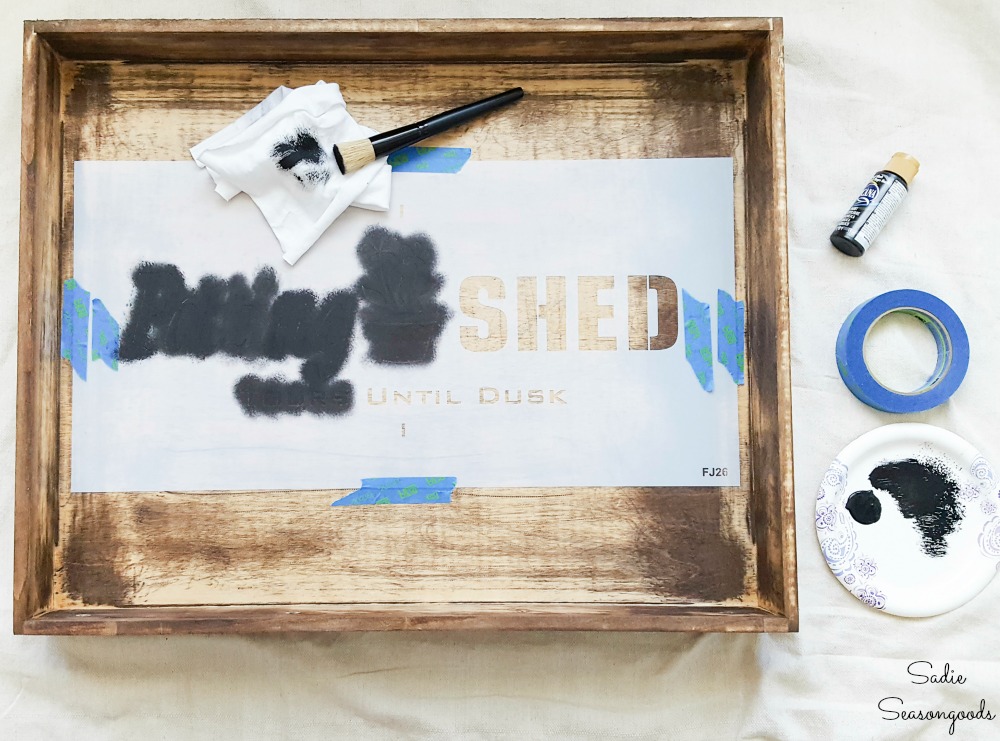 Stenciling a drawer to become a planter bench or garden station