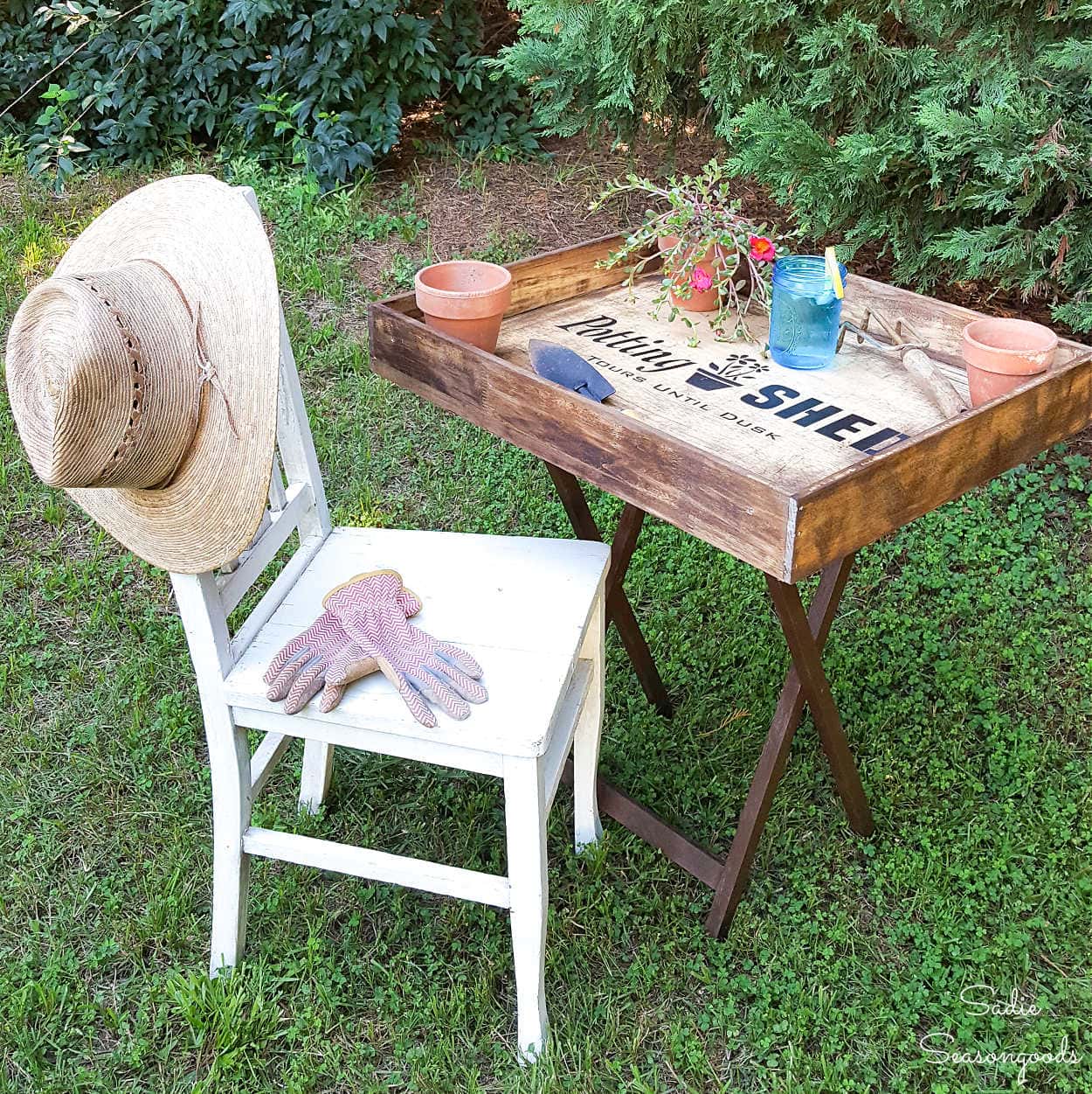 portable potting table from a dresser drawer