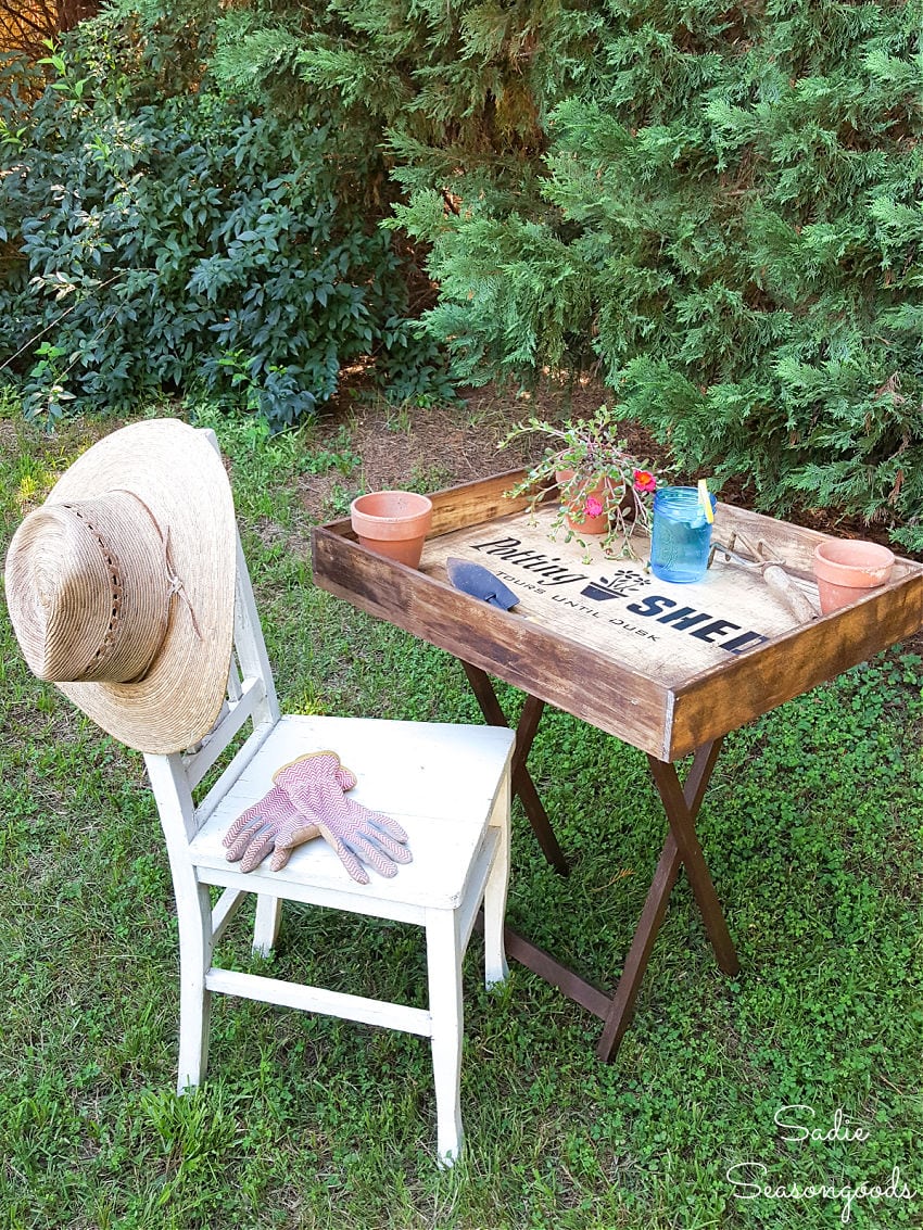 repurpose dresser drawers as a small potting table