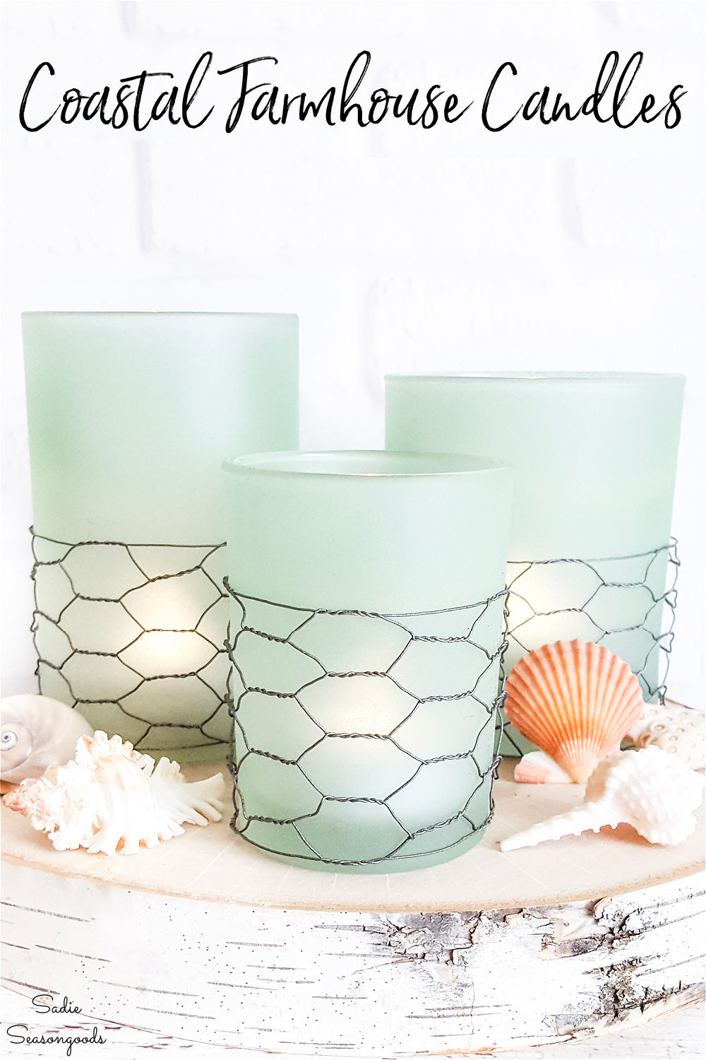 sea glass candle holder for coastal farmhouse decor