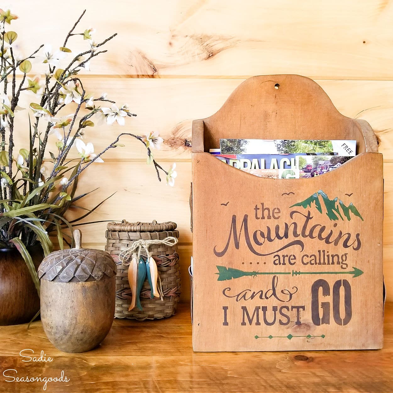 Brochure Stand and Mountain Cabin Decor