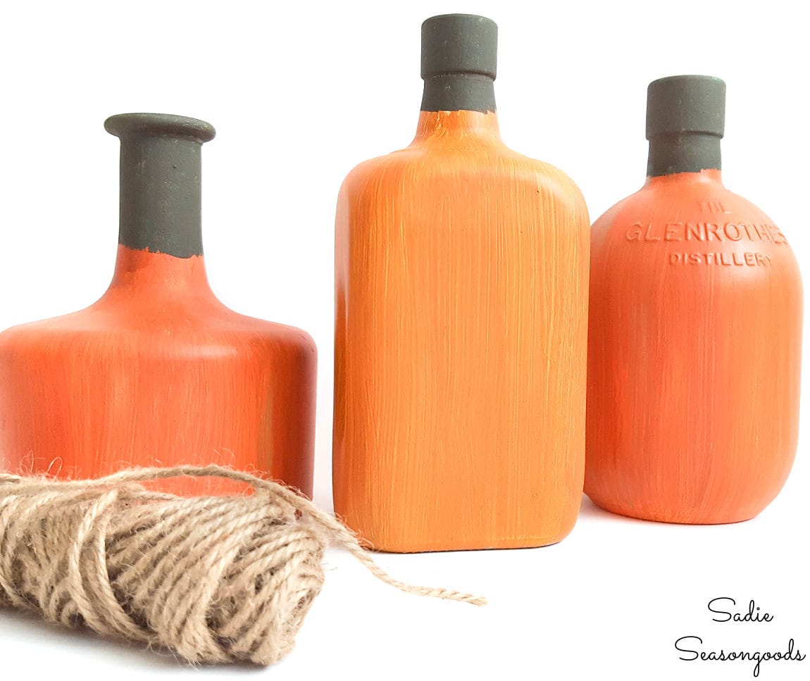 liquor bottle painting for fall pumpkins