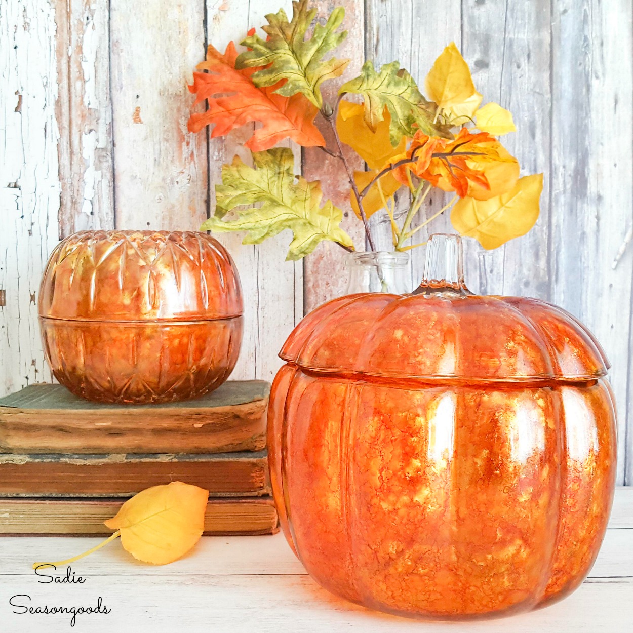 Alcohol ink on glass pumpkins for fall home decor