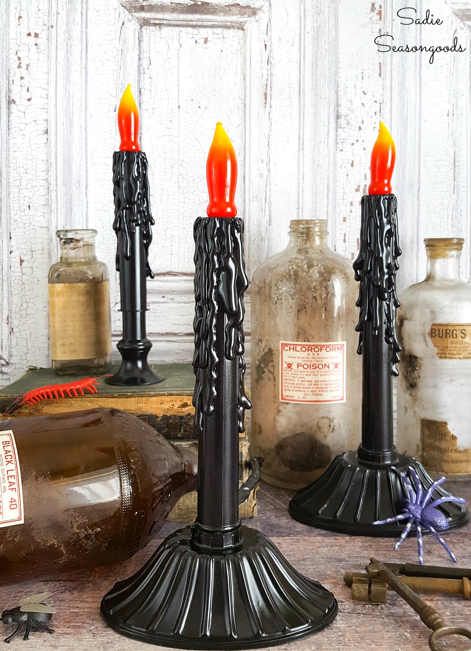 Christmas window candles as creepy candles for Halloween decorations