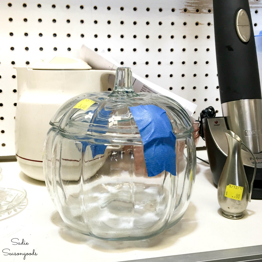 Clear glass pumpkins at a thrift store