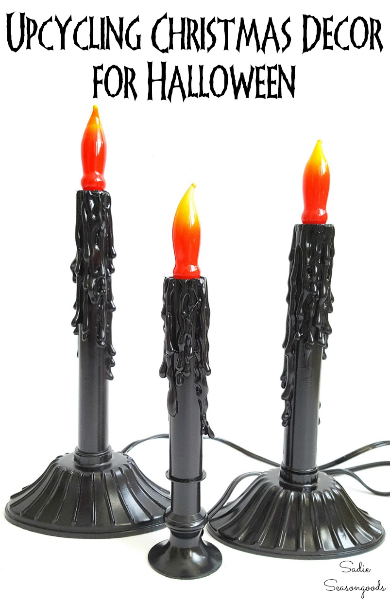Upcycling the Christmas window candles as Halloween candles