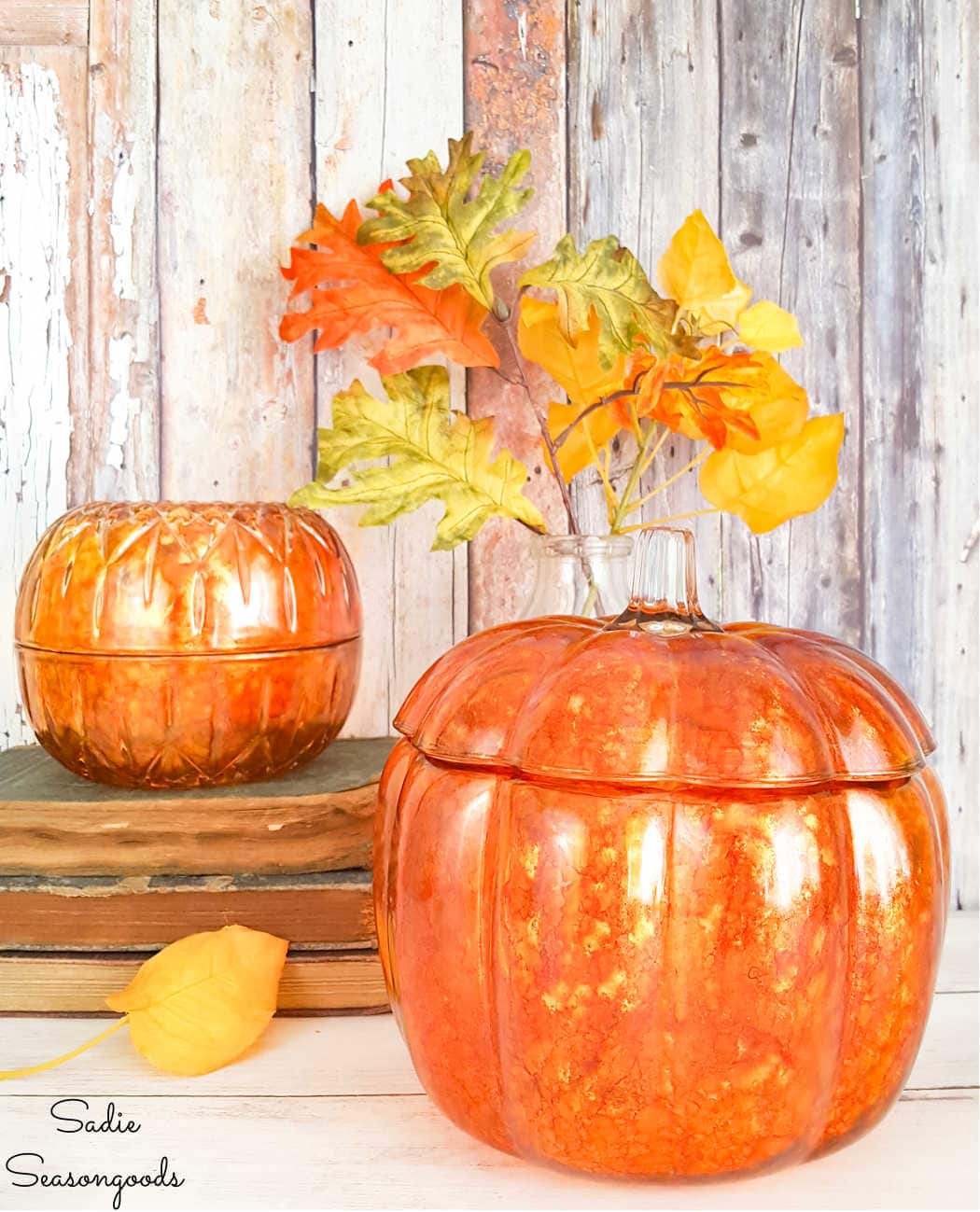 Alcohol Ink Paint on Glass Pumpkins for Autumn and Fall Decor