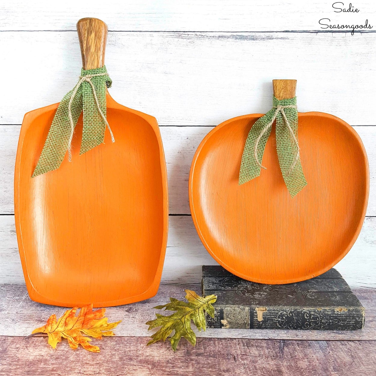 painted wood pumpkins for rustic fall decor