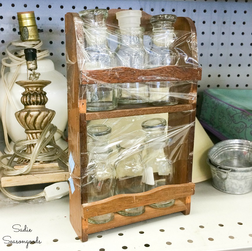 Vintage spice rack at a thrift store
