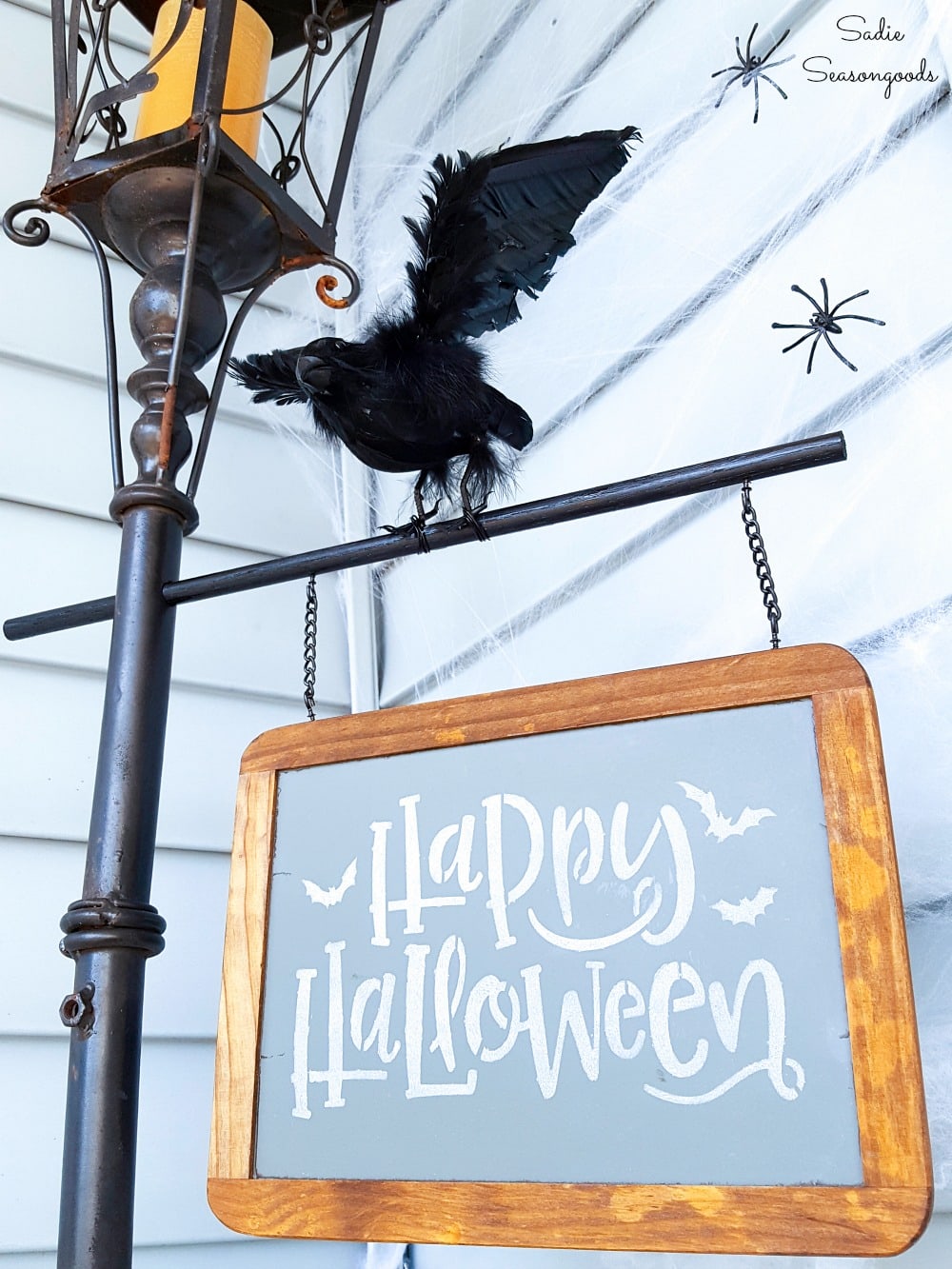 Victorian Halloween decor with a Halloween lamp post