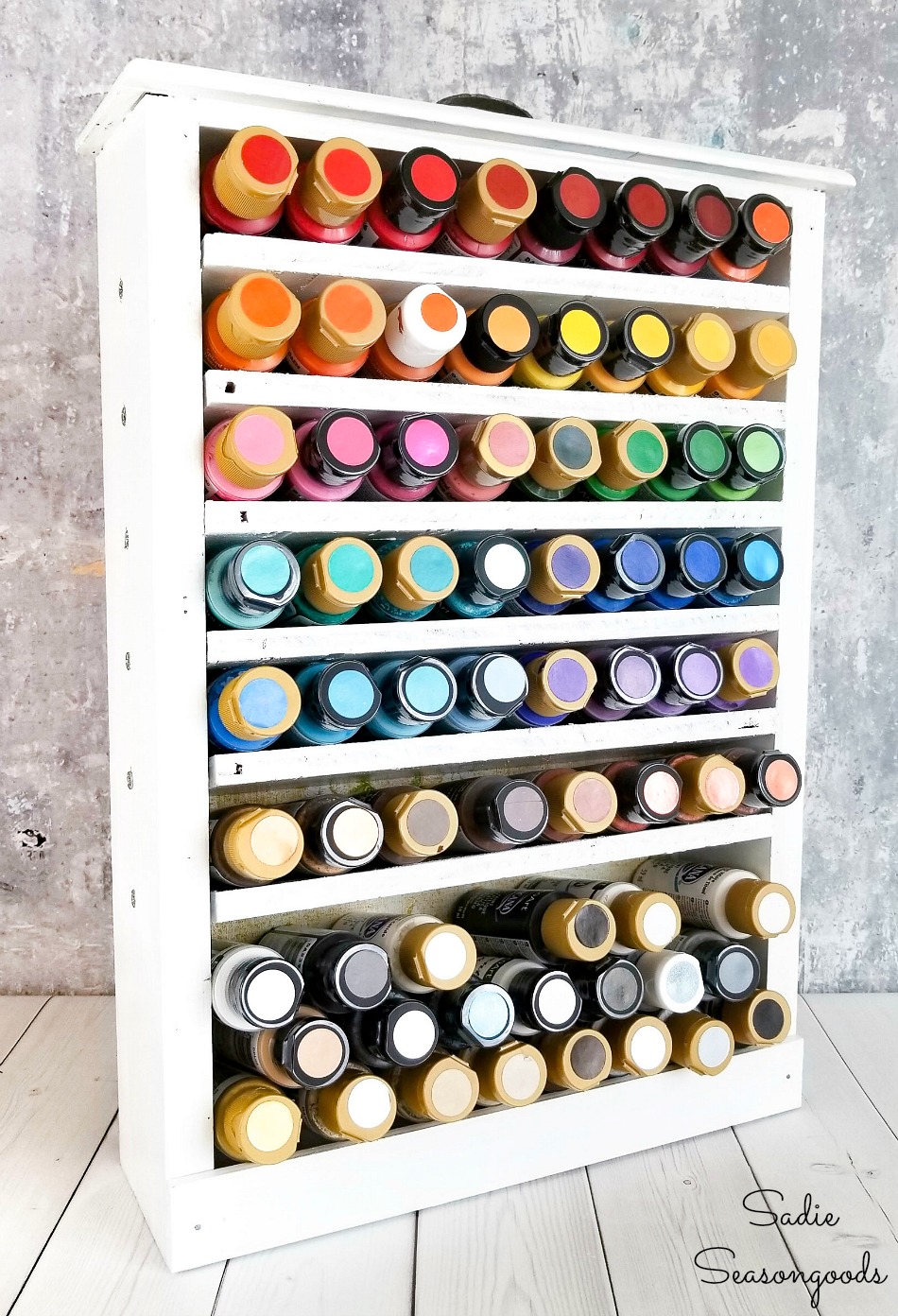 Repurposing a kitchen drawer as an acrylic paint storage rack