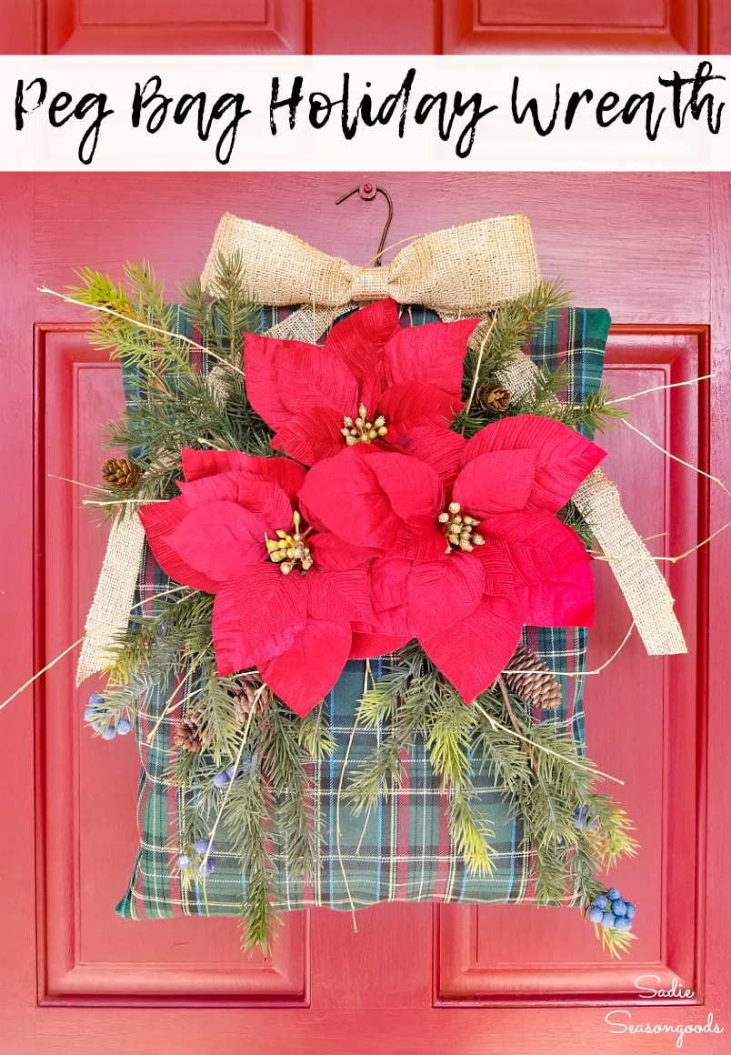 Plaid Christmas wreath from a clothespin bag