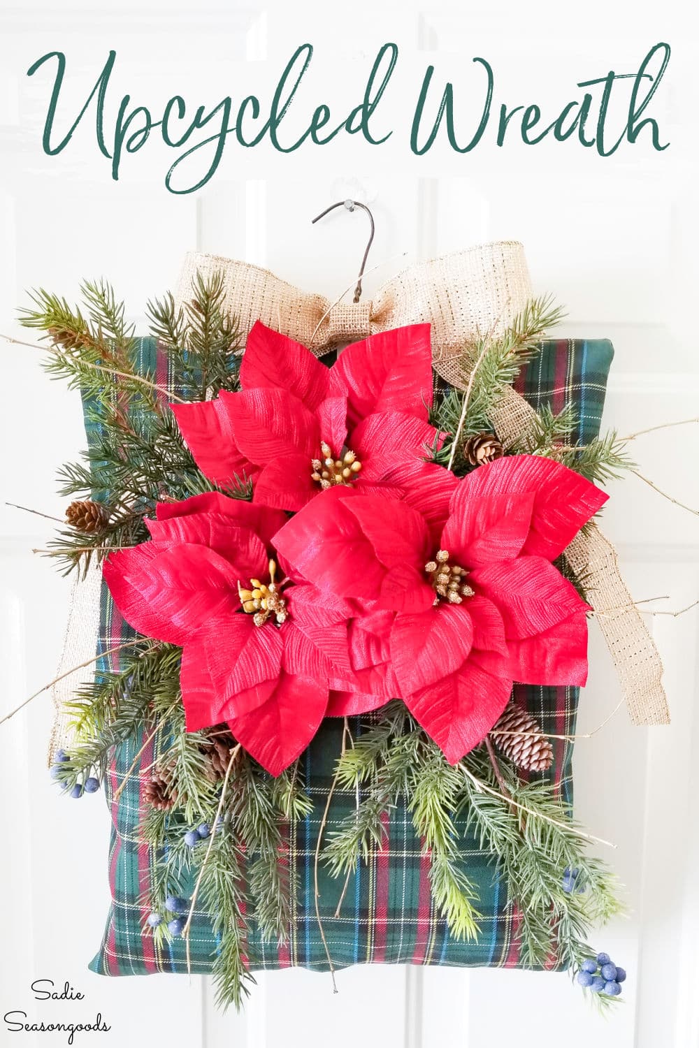 plaid wreath with a clothespin bag