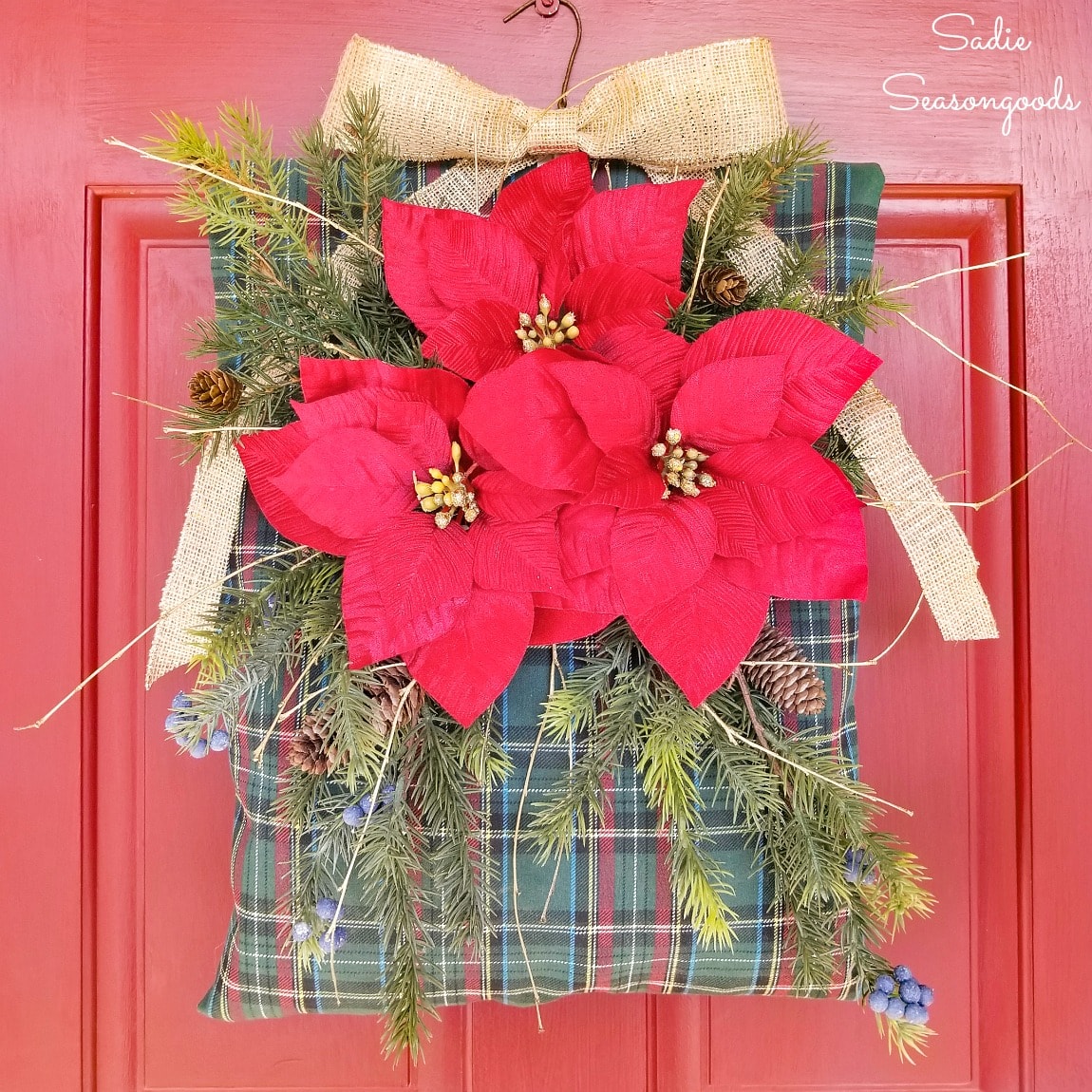 Unique Christmas wreath with a clothespin bag