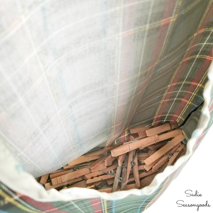 Vintage clothespins inside a peg bag Vintage clothespins inside a peg bag