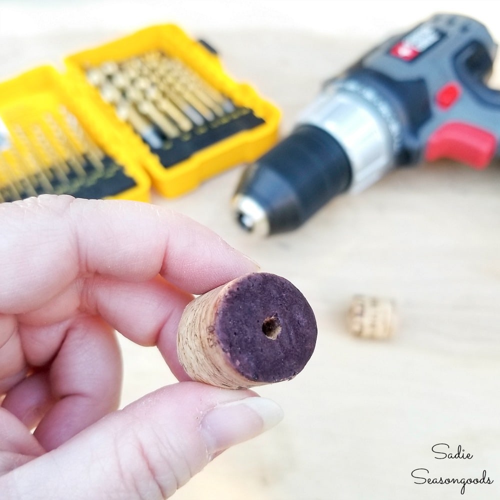 drilling a hole in a wine cork