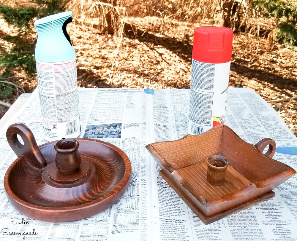 painting a wooden candle holder