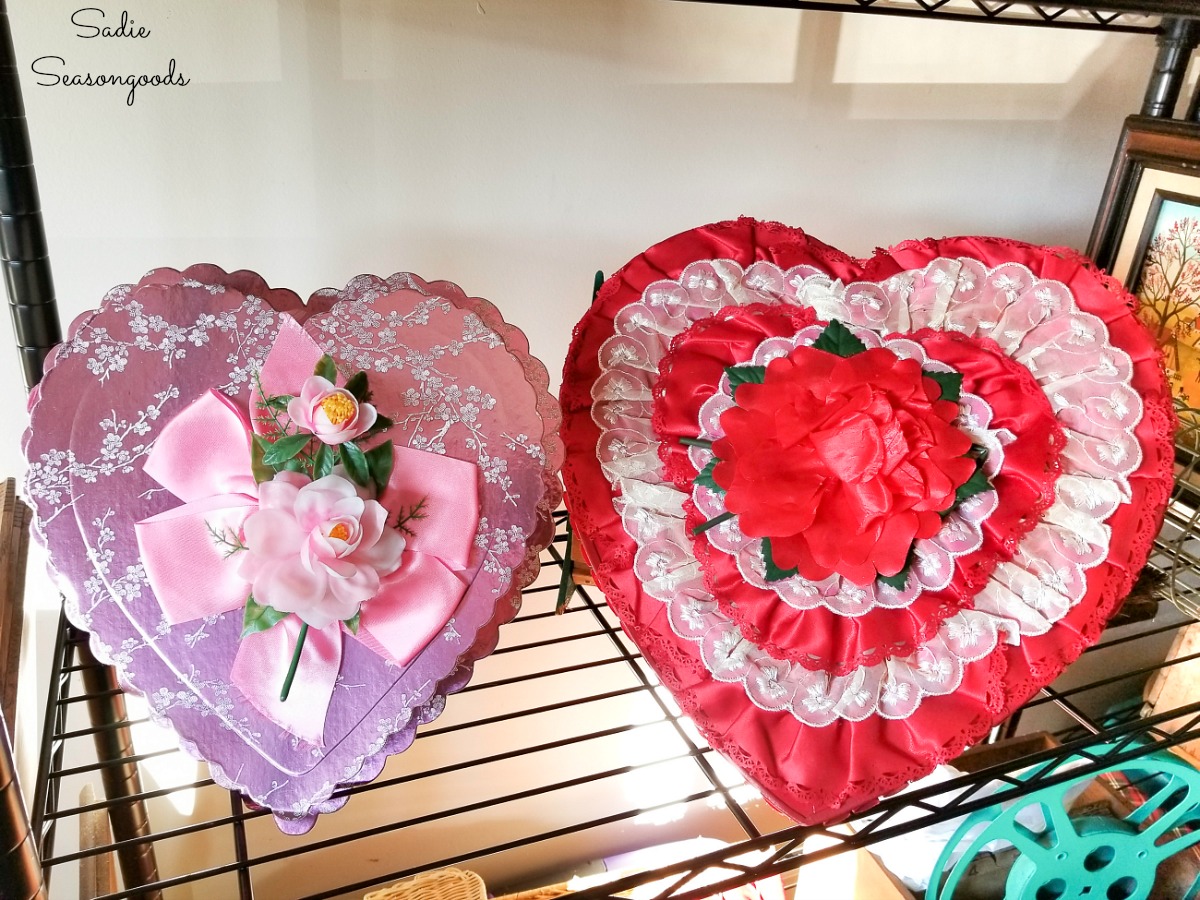Chocolate heart box for upcycling into a heart shaped wreath as vintage valentine decorations