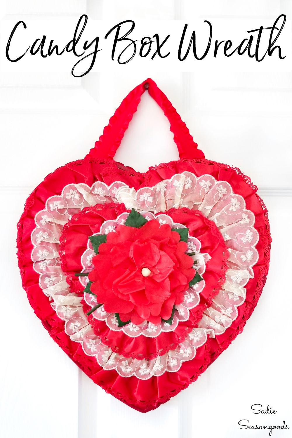 Valentine's day wreath from a heart shaped candy box