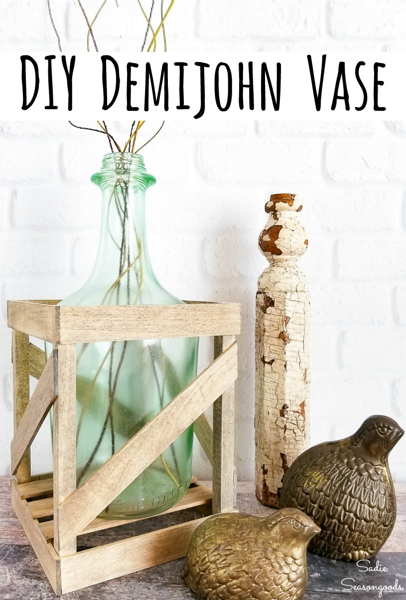 French country decor with a demijohn vase from a class carboy or empty wine bottles