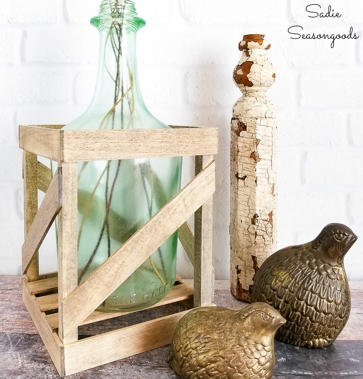 Making a demijohn vase with empty wine bottles or a class carboy for French Country decor
