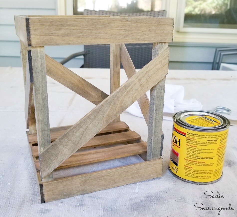 Weathered Oak Stain on basswood as a wooden crate for a glass demijohn