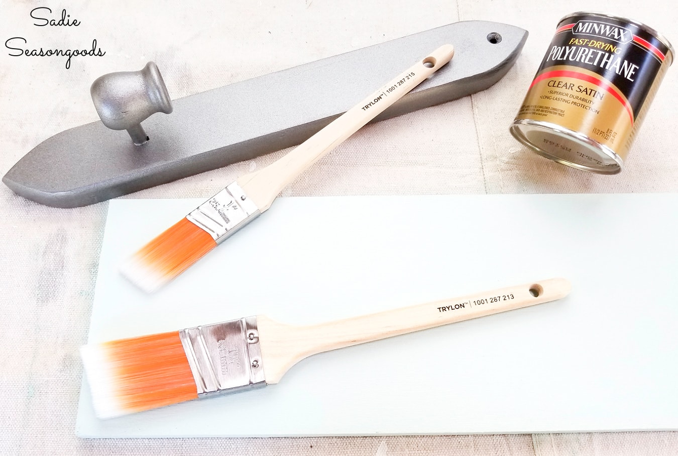 Brush on top coat for a DIY towel rack