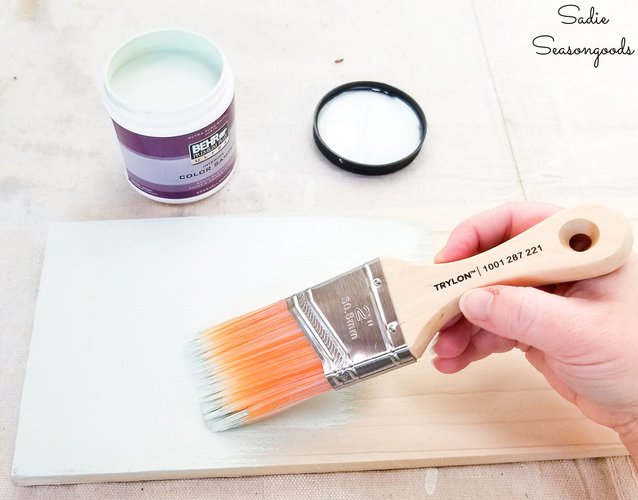 Painting a DIY towel rack with a Trylon paint brush