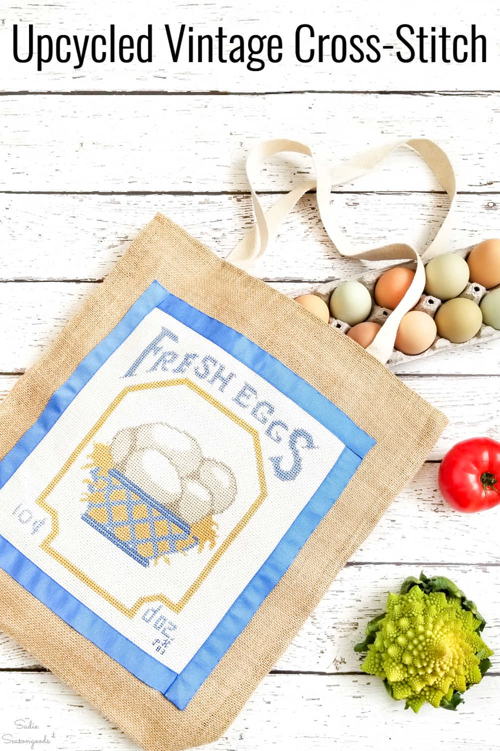 repurpose a framed cross stitch from the thrift store