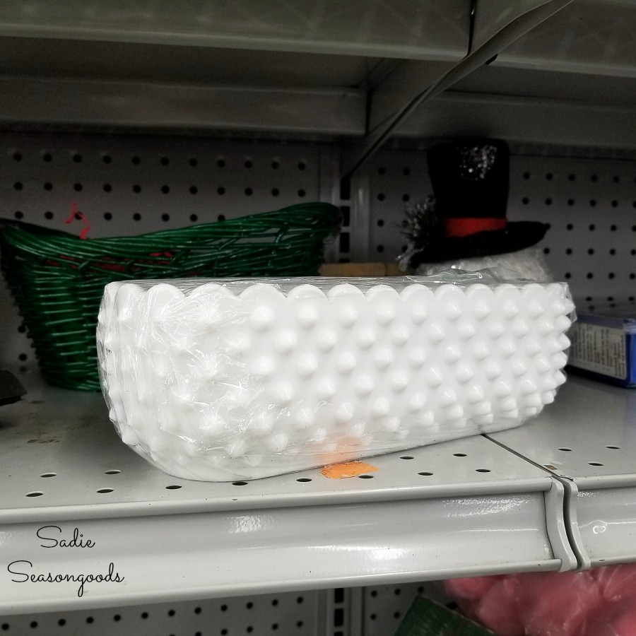 Hobnail milk glass at thrift store for upcycling into vintage Easter decor