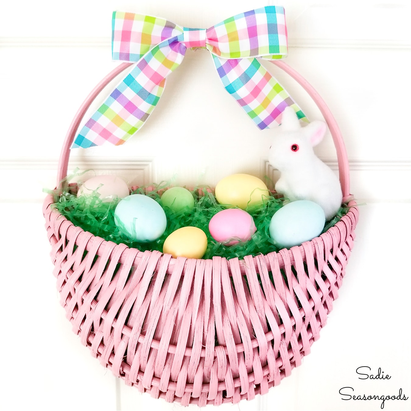 easter door decorations with an easter basket wreath