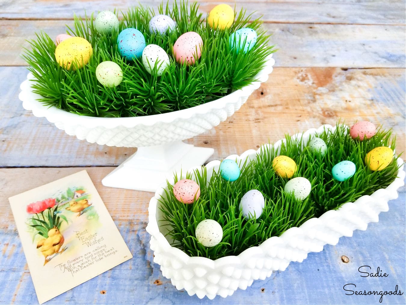 Hobnail milk glass as Easter decor