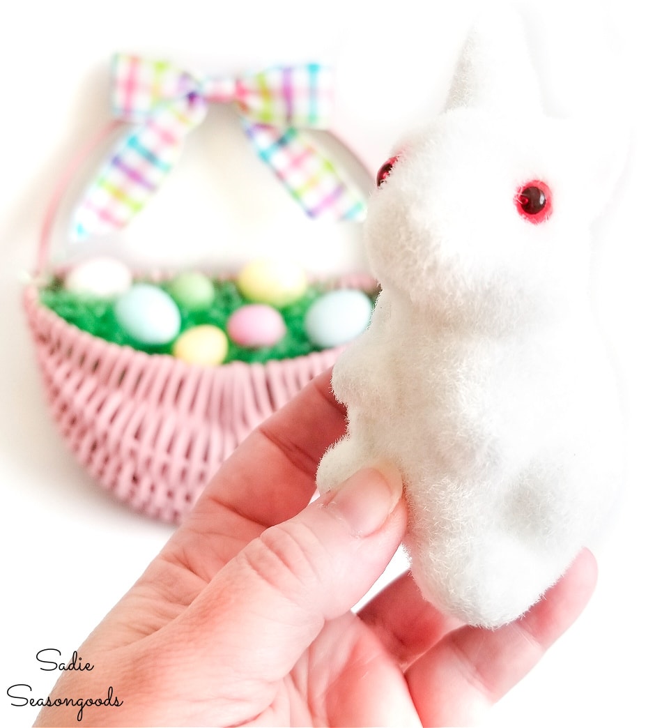 vintage flocked bunny for Easter basket wreath