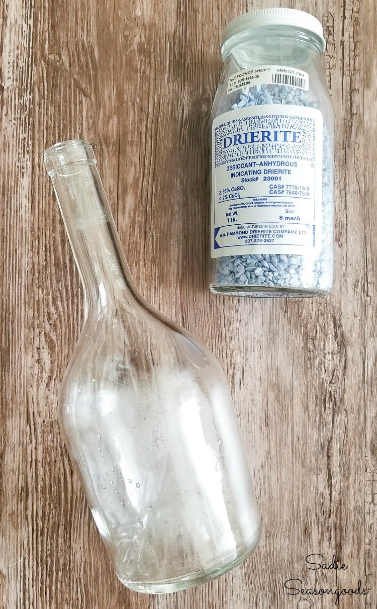 Drierite to remove moisture from inside of empty wine bottles
