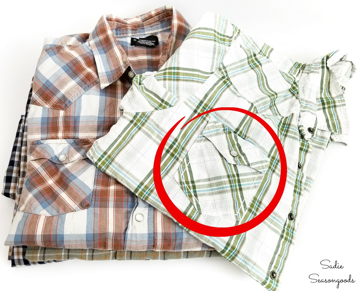 Snap pockets on mens shirts for upcycling into scented sachets