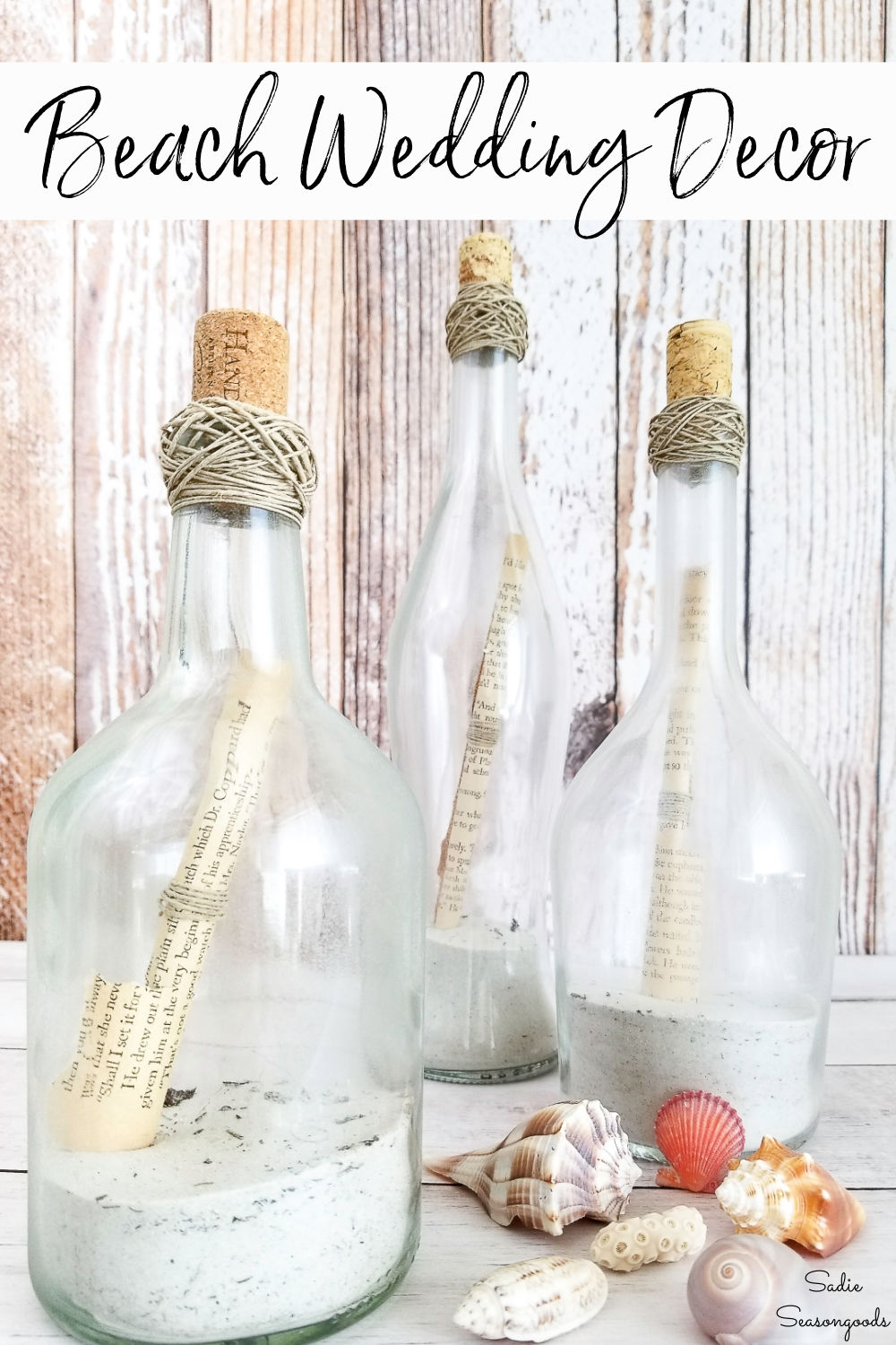 wine bottle wedding decor for the beach