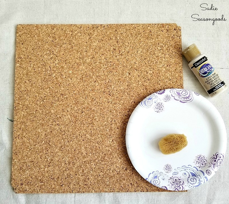 Cork board ideas for cute office decor by painting cork board with a sponge