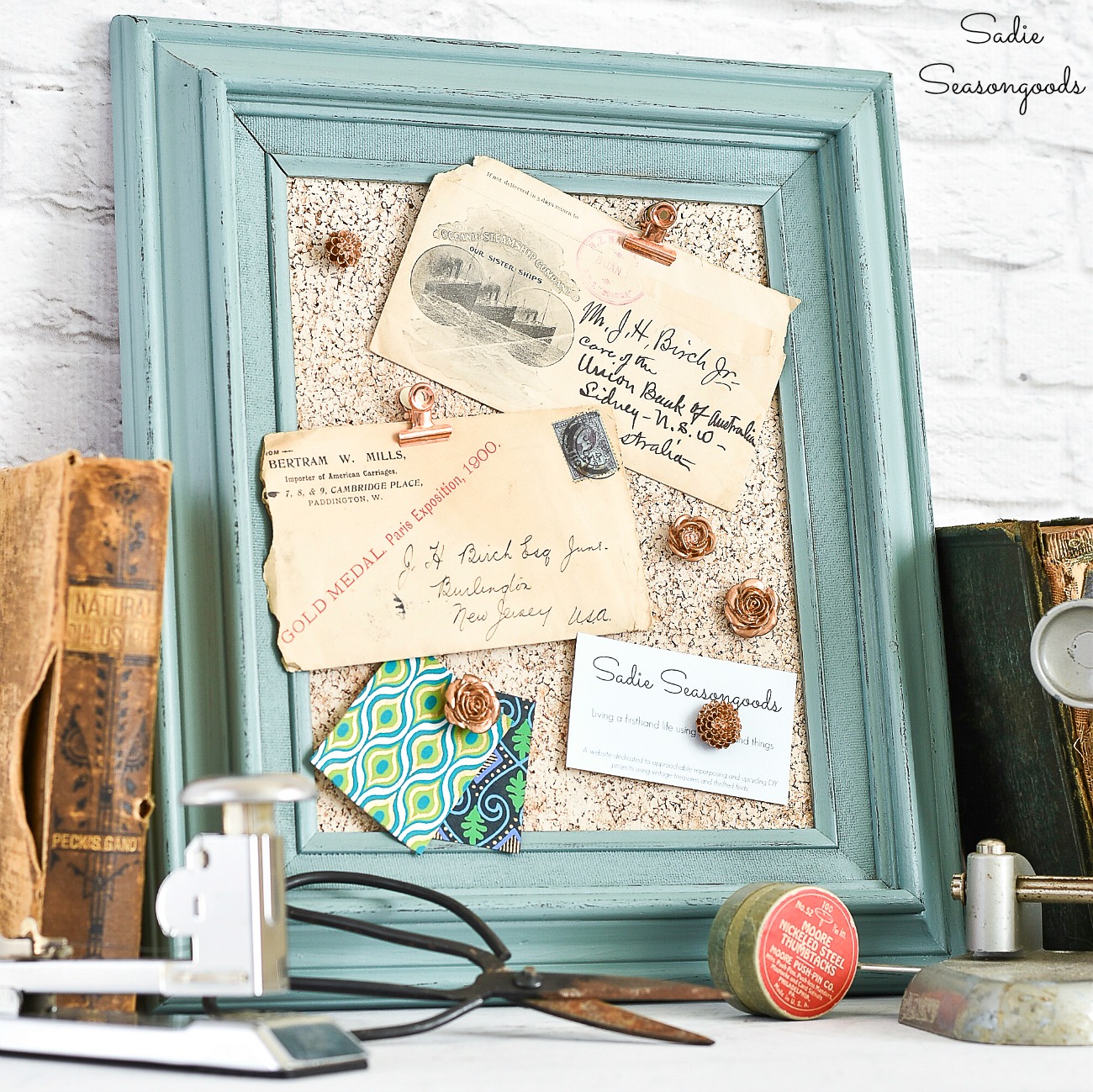 Framed cork board or DIY cork board by upcycling a picture frame into cute office decor