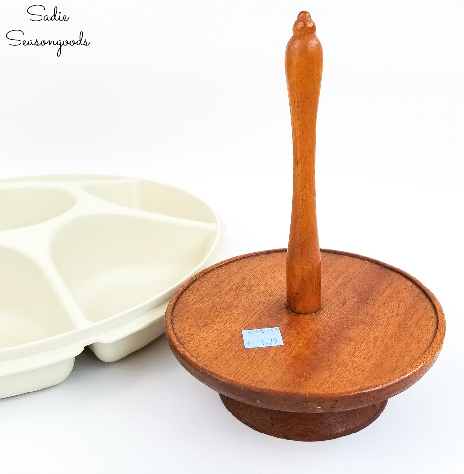 Tupperware veggie tray and wooden lazy susan from a cruet set