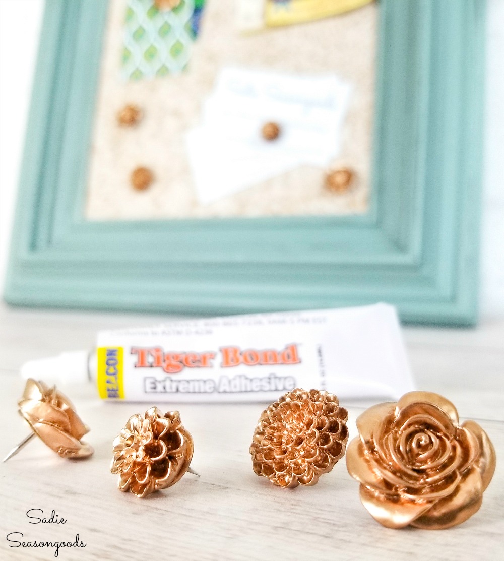 Using an eco friendly glue to make the decorative thumb tacks