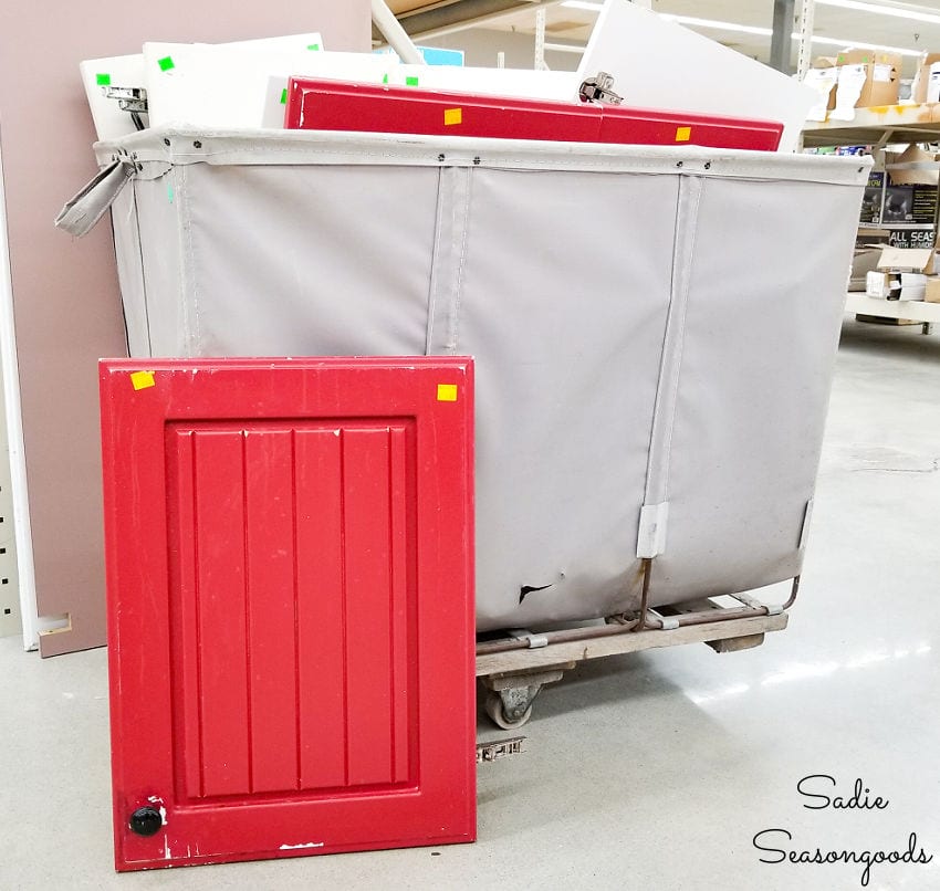 red cabinet door at Habitat ReStore