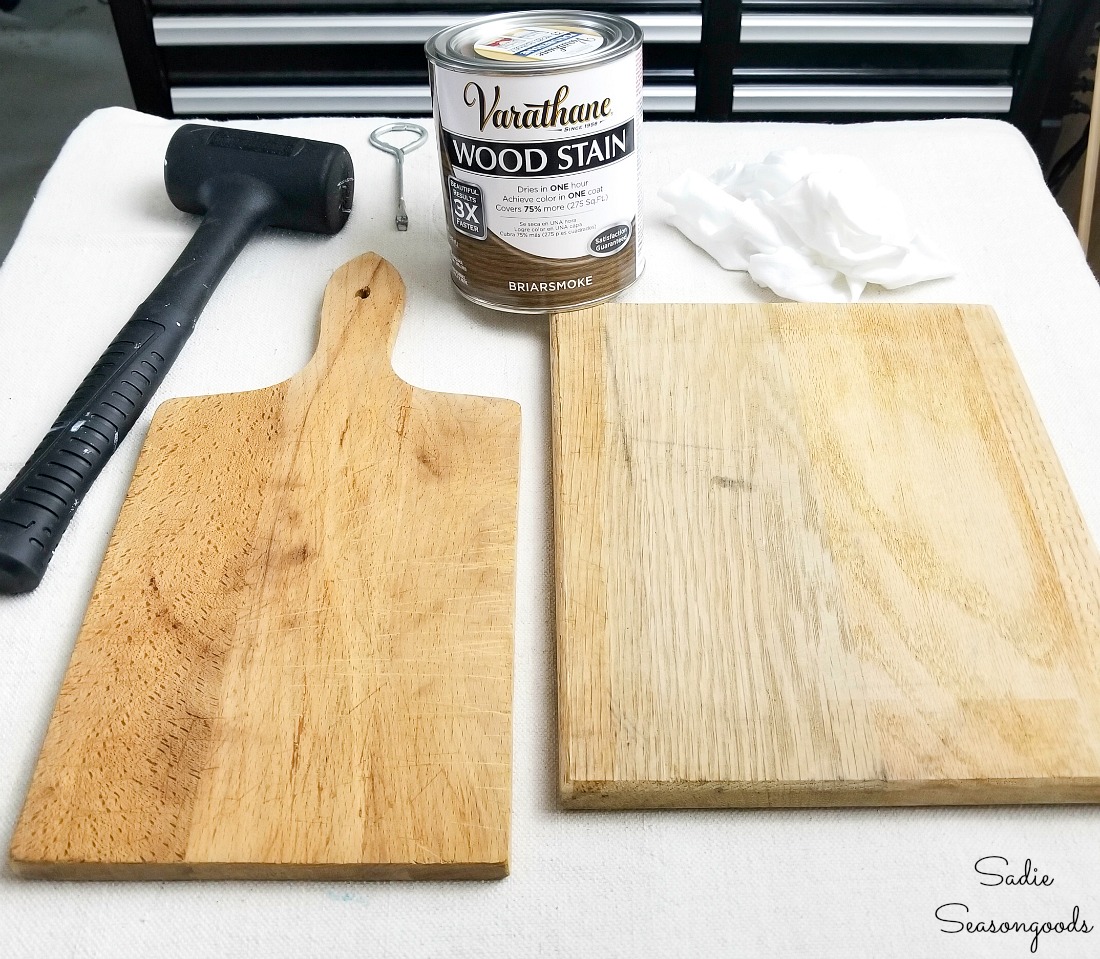 Cutting boards from the thrift store for a vintage farmhouse kitchen