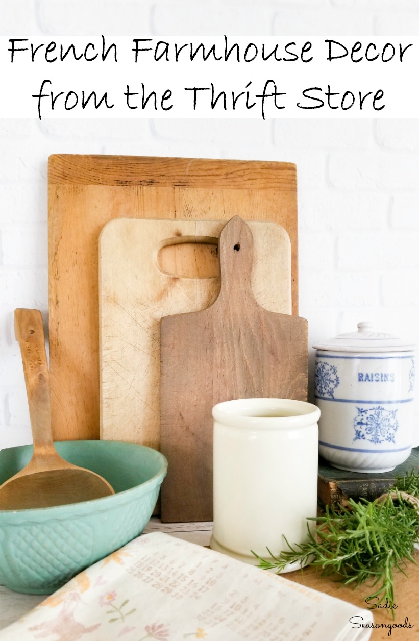 French farmhouse decor with accessories from a thrift shop