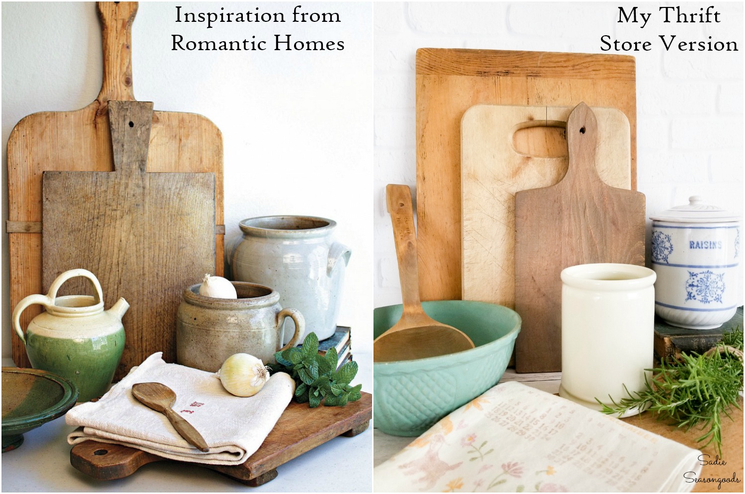 Thrift store home decor for a French farmhouse kitchen