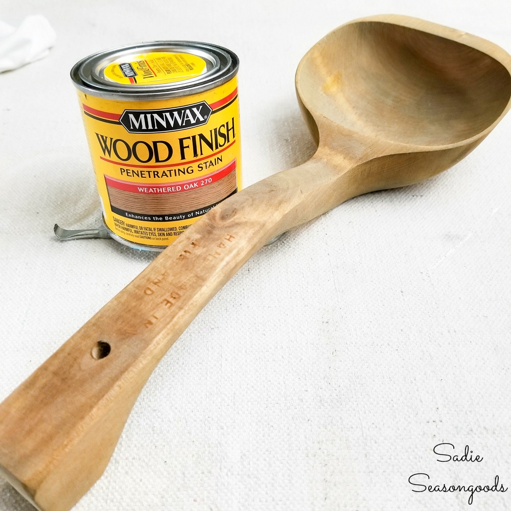 Weathered oak wood stain on rustic kitchen decor